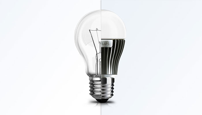 An image of a led and a conventional light bulb combined into one bulb