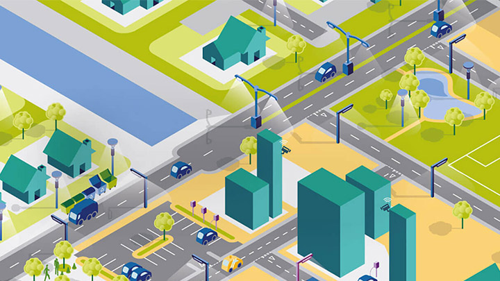 Minh họa về bản đồ thành phố trong hệ thống CityTouch - ánh sáng thông minh cho thành phố